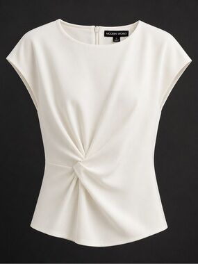 Modern Works Cream Twist-Front Cap Sleeve Blouse